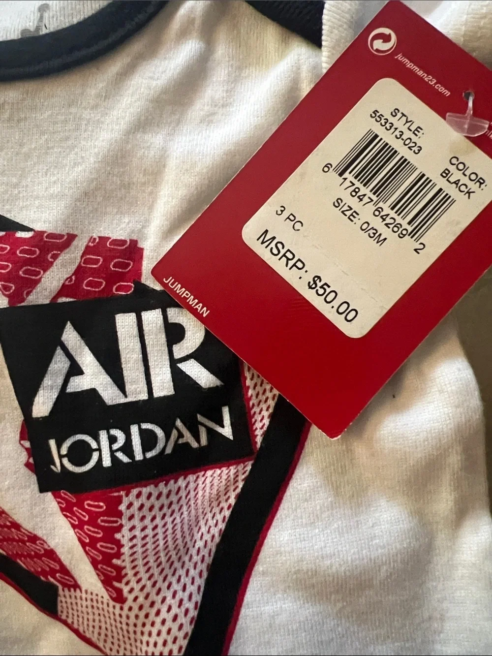 NWT Jordan 3 Piece Set Boys Bodysuit Red White & Black 3M